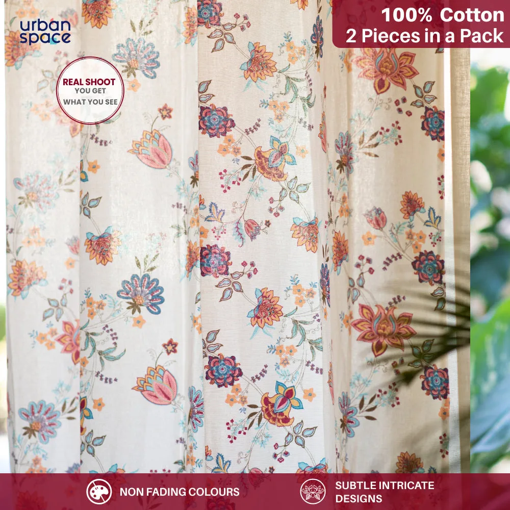 100% Cotton Room Darkening Curtains, Pack of 2 Curtains - Passion Flower Peach