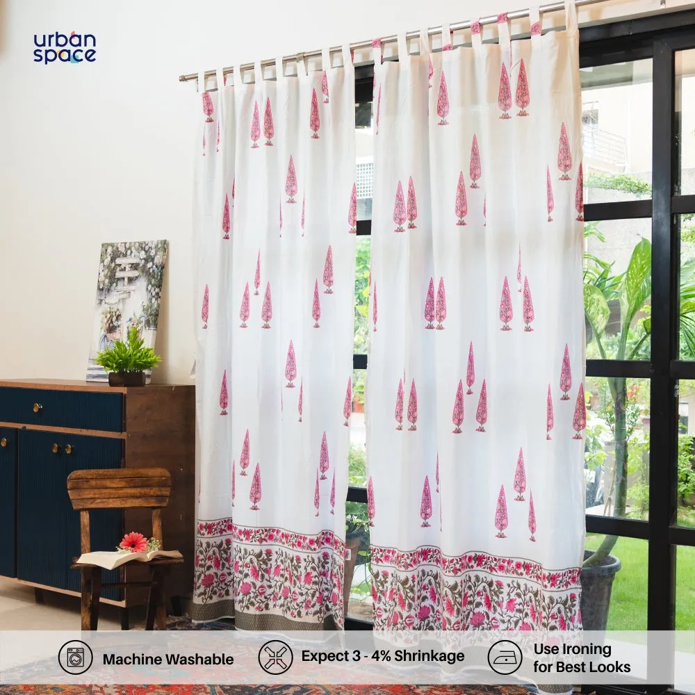 100% MalMal Cotton Curtains, Semi-Transparent with Tab Top, Pack of 2 Curtains - Ace of Spade Pink