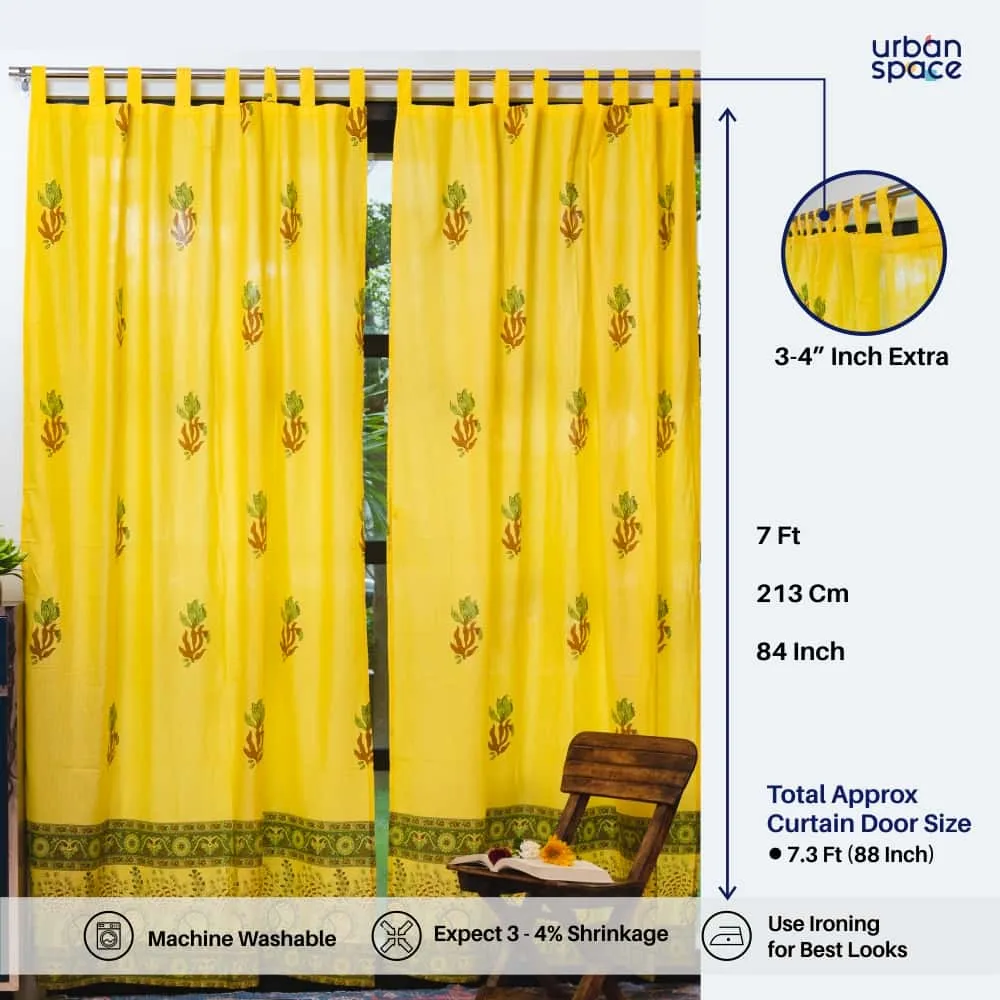 100% MalMal Cotton Curtains, Semi-Transparent with Tab Top, Pack of 2 Curtains - Indian Summer Yellow