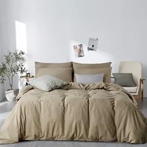 100% Washed Cotton Duvet Cover Set, 3 Pieces Ultra Soft Bedding Set with Zipper Closure