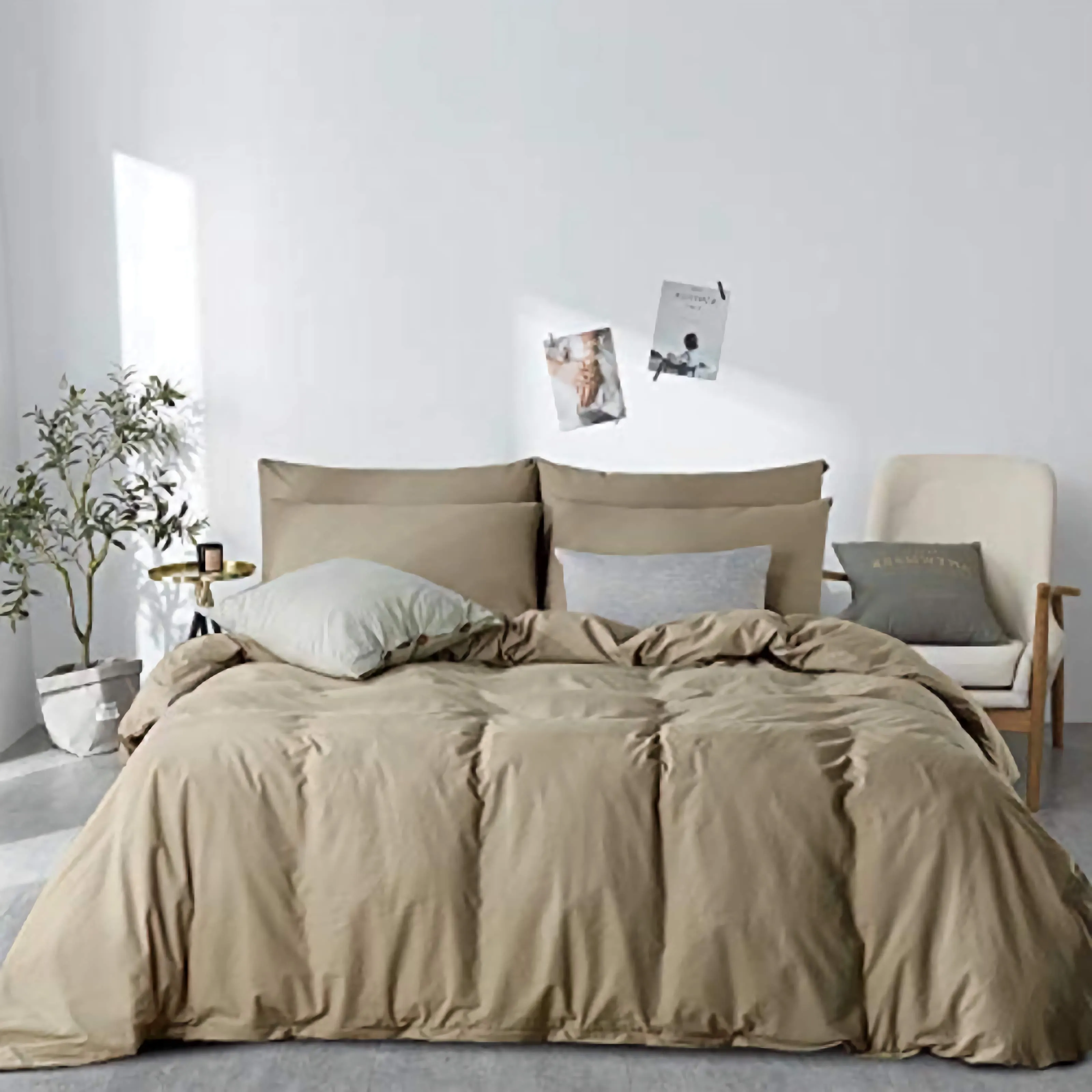 100% Washed Cotton Duvet Cover Set, 3 Pieces Ultra Soft Bedding Set with Zipper Closure