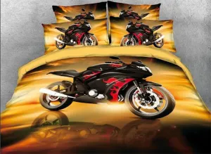 3D Cool Red Sports Motorcycle Printed Luxury 4-Piece Bedding Sets/Duvet Covers