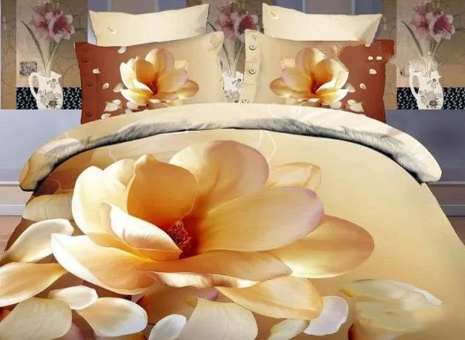 3D Magnolia Printed Elegant Style Cotton Luxury 4-Piece Bedding Sets/Duvet Covers