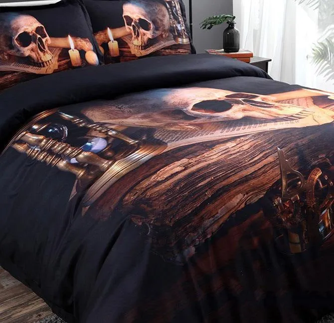 3D Skull and Candle Printed Luxury 4-Piece Halloween Bedding Sets/Duvet Covers