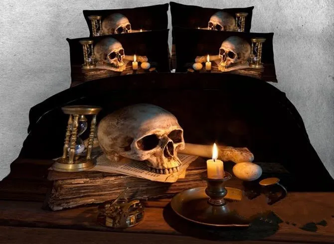 3D Skull and Candle Printed Luxury 4-Piece Halloween Bedding Sets/Duvet Covers