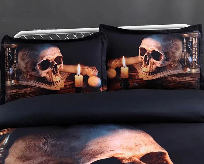 3D Skull and Candle Printed Luxury 4-Piece Halloween Bedding Sets/Duvet Covers