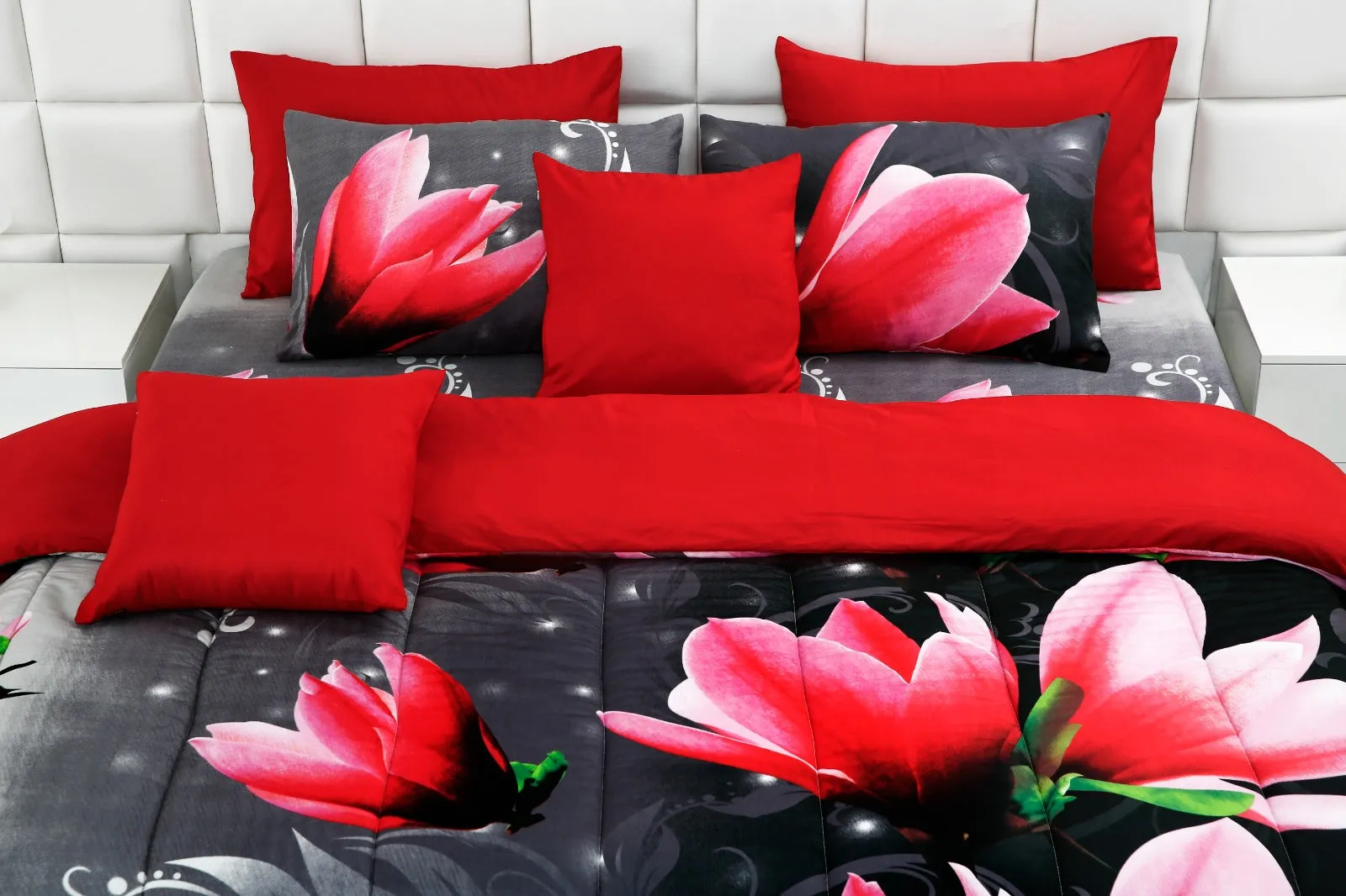 5 PCs Single Comforter Set-15185Pink Lotus