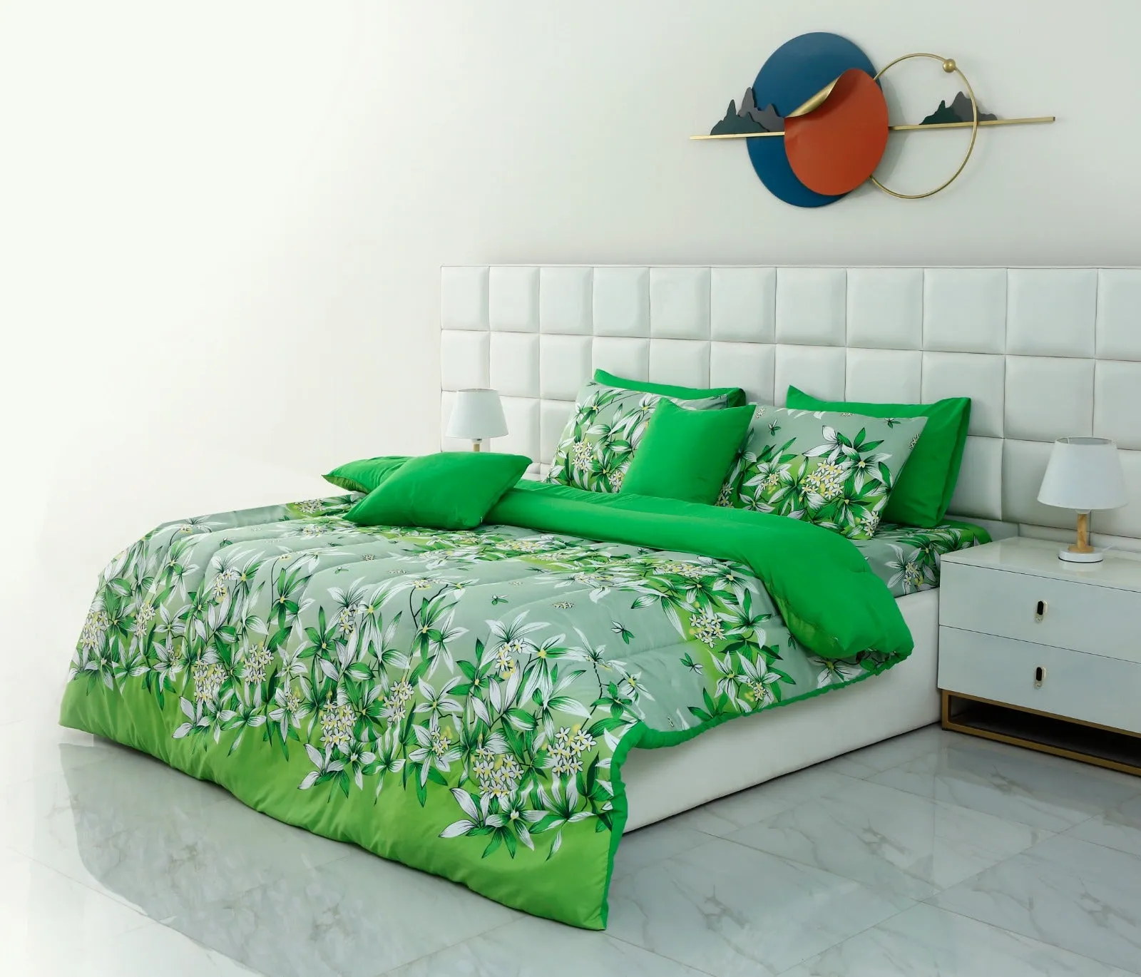 5 PCs Single Comforter Set-15190Green Gold