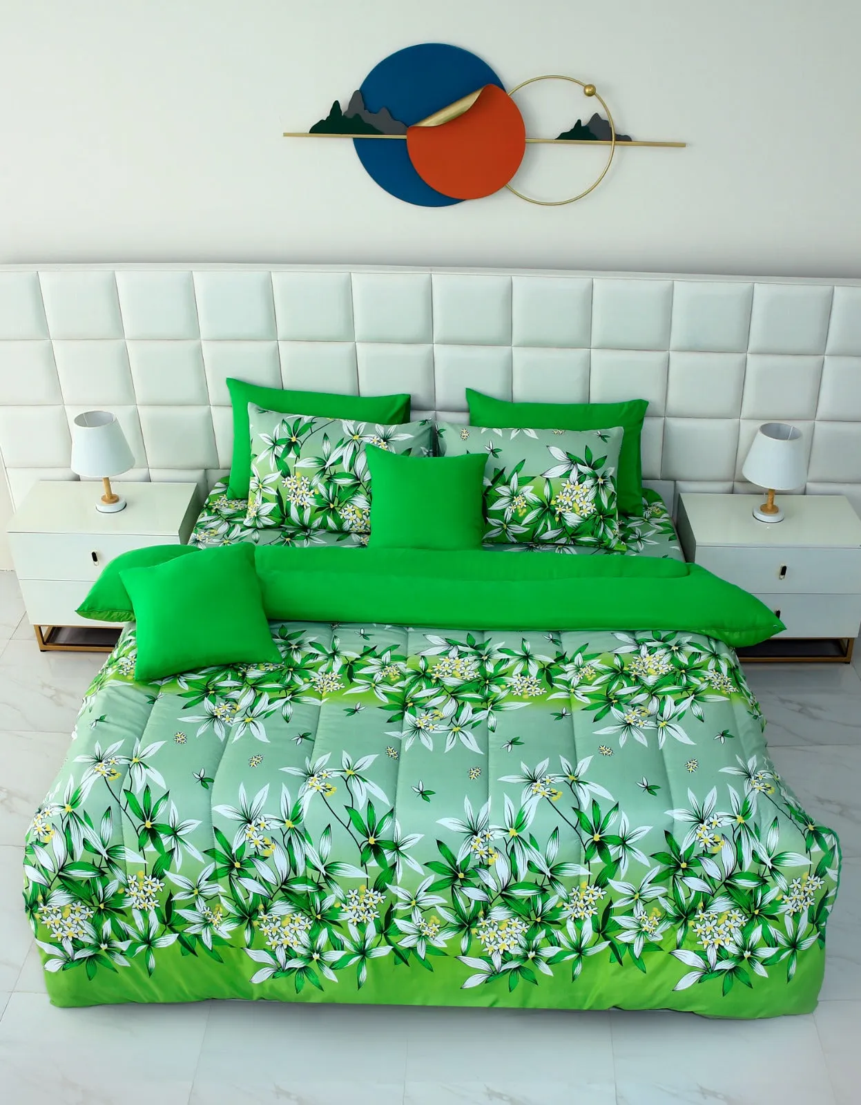 5 PCs Single Comforter Set-15190Green Gold