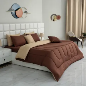 8 PCs Winter Comforter Set-Beige Over Brown