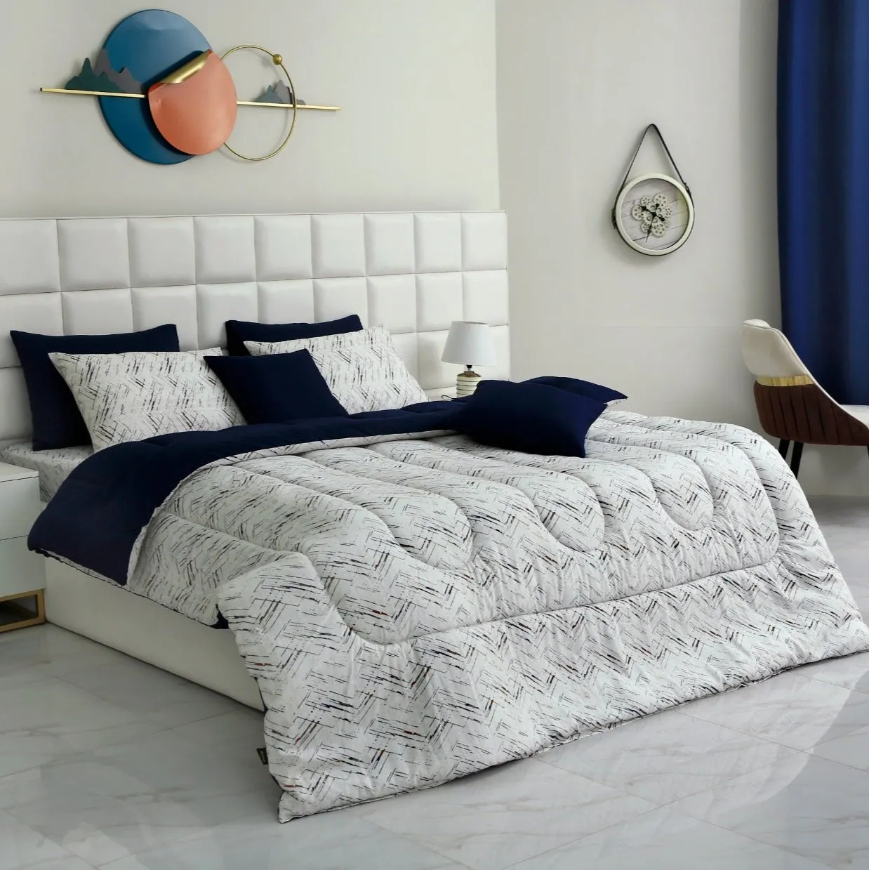 8 PCs Winter Comforter Set-Blue Texture