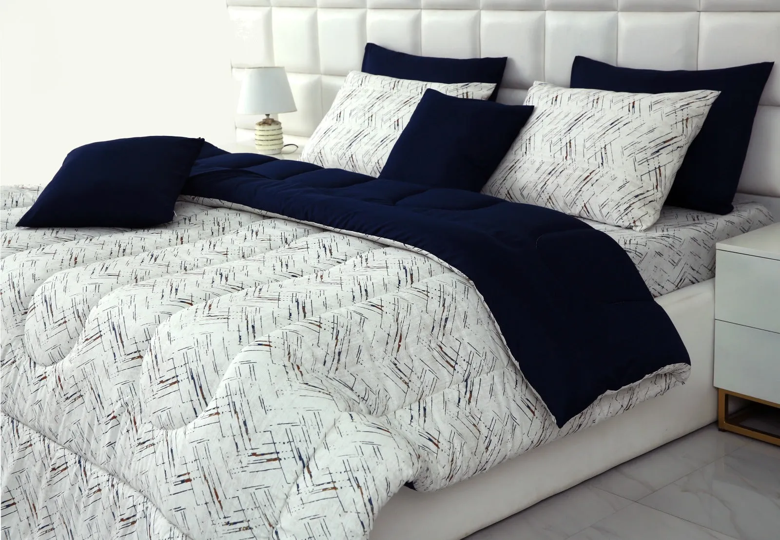 8 PCs Winter Comforter Set-Blue Texture