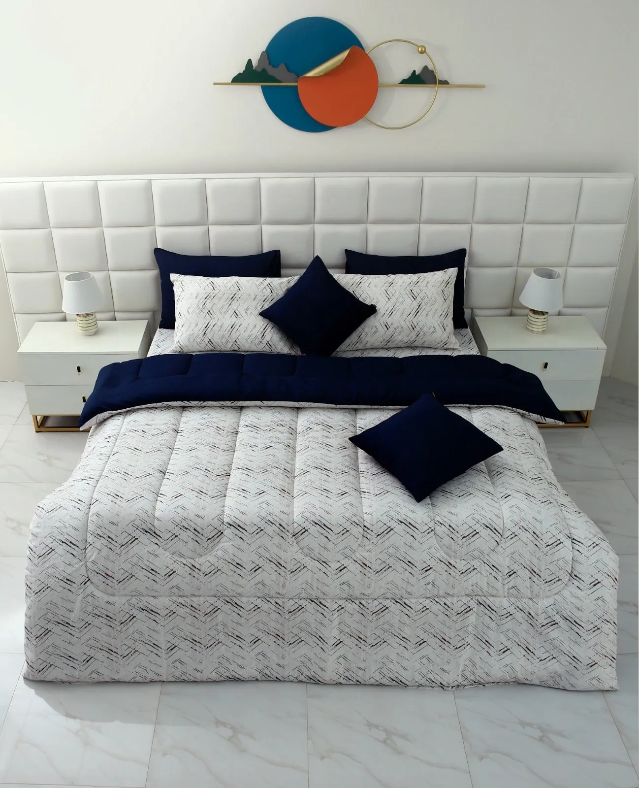 8 PCs Winter Comforter Set-Blue Texture