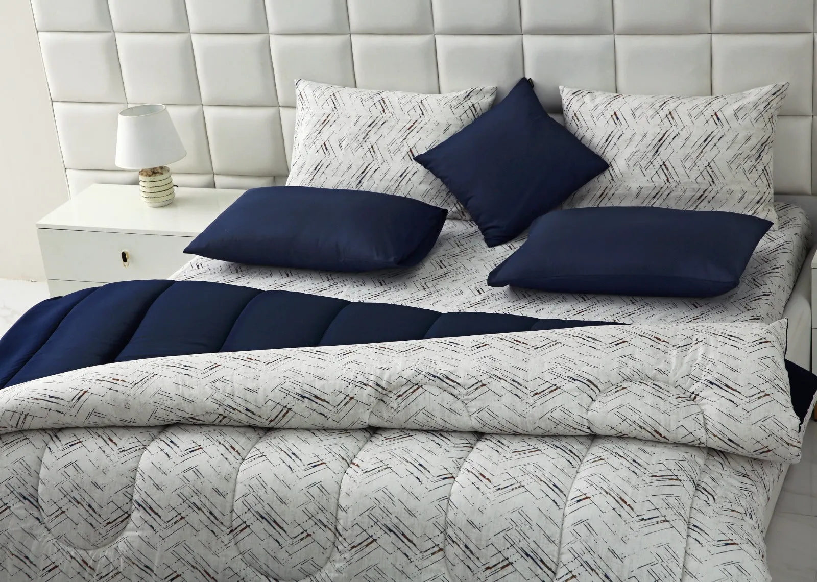 8 PCs Winter Comforter Set-Blue Texture