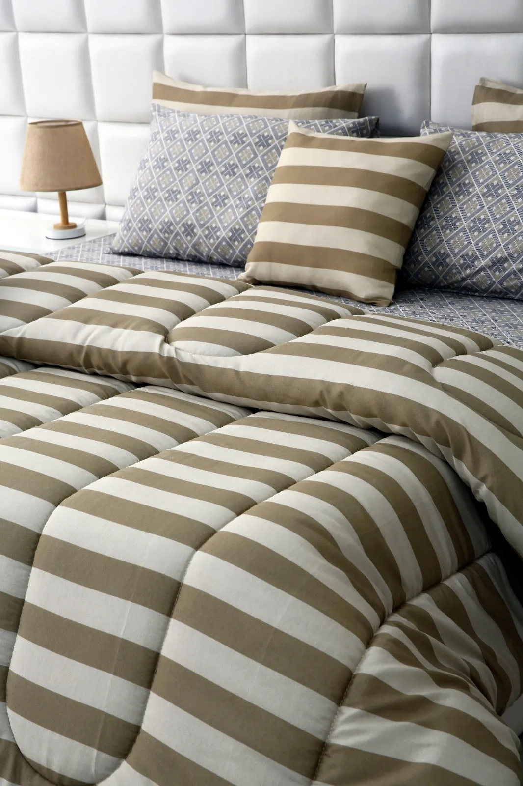 8 PCs Winter Comforter Set-Bold Beige Stripes