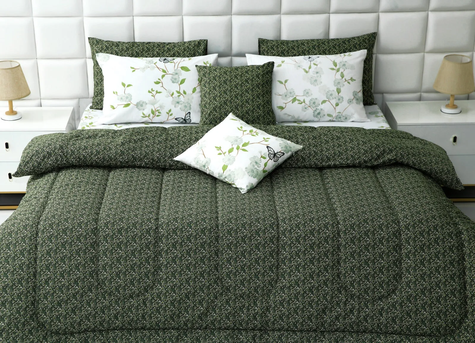 8 PCs Winter Comforter Set-Emerald Flowers