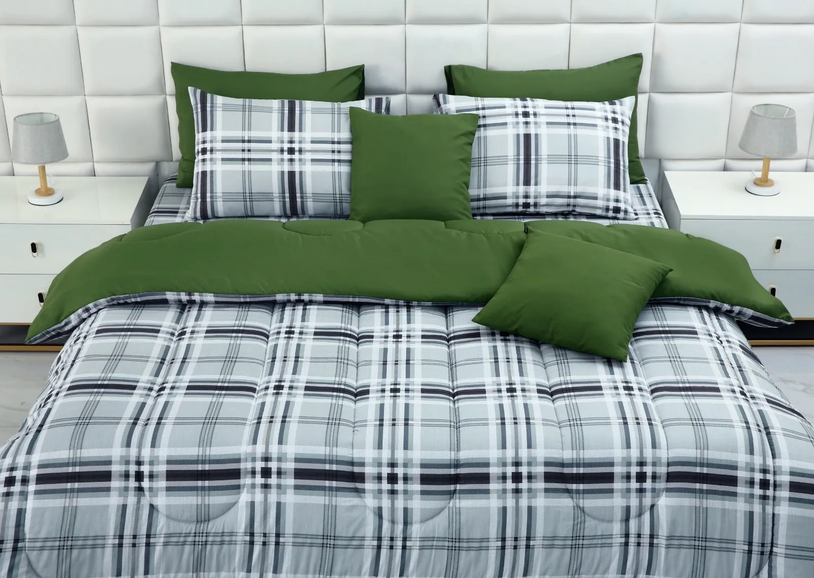 8 PCs Winter Comforter Set-Grey Check