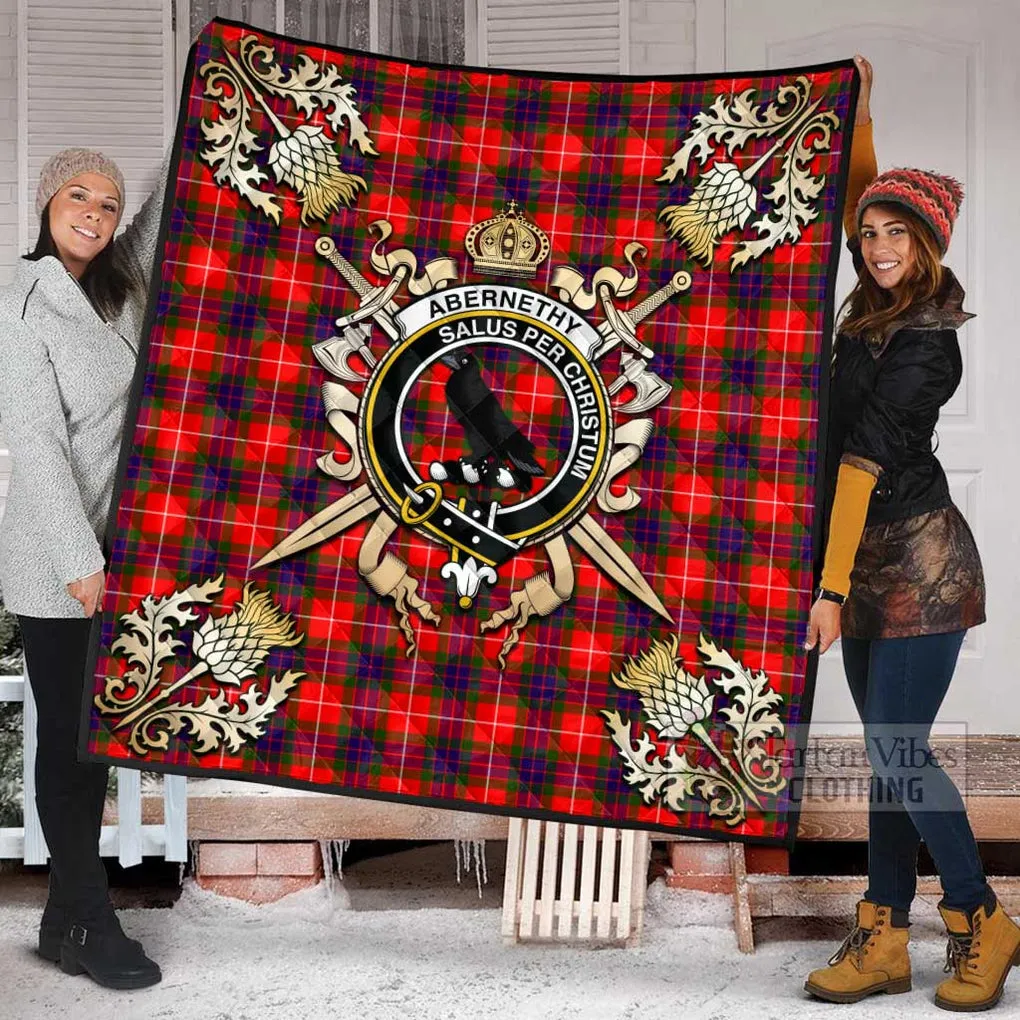 Abernethy Tartan Quilt with Family Crest and Scottish Golden Courage Shield