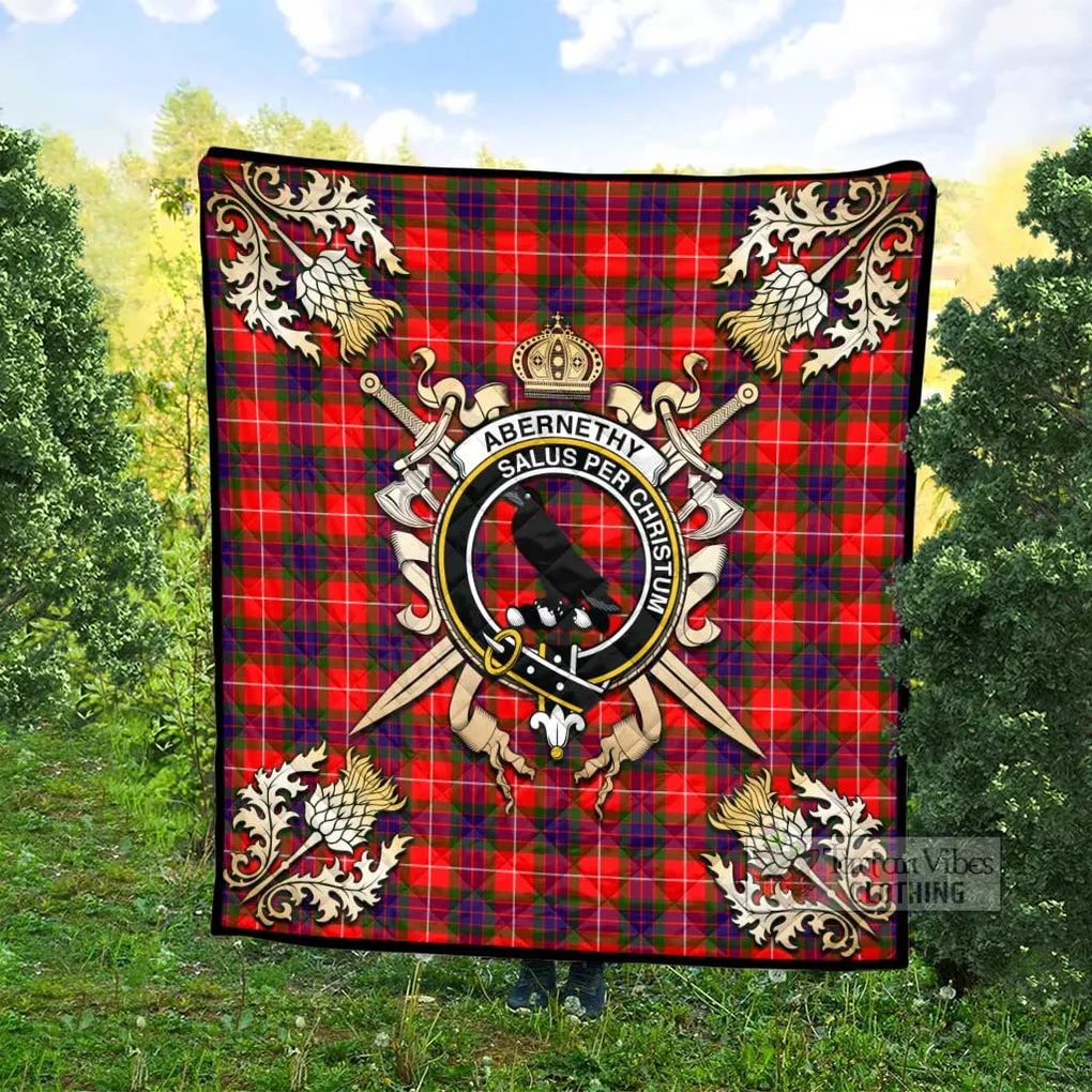 Abernethy Tartan Quilt with Family Crest and Scottish Golden Courage Shield