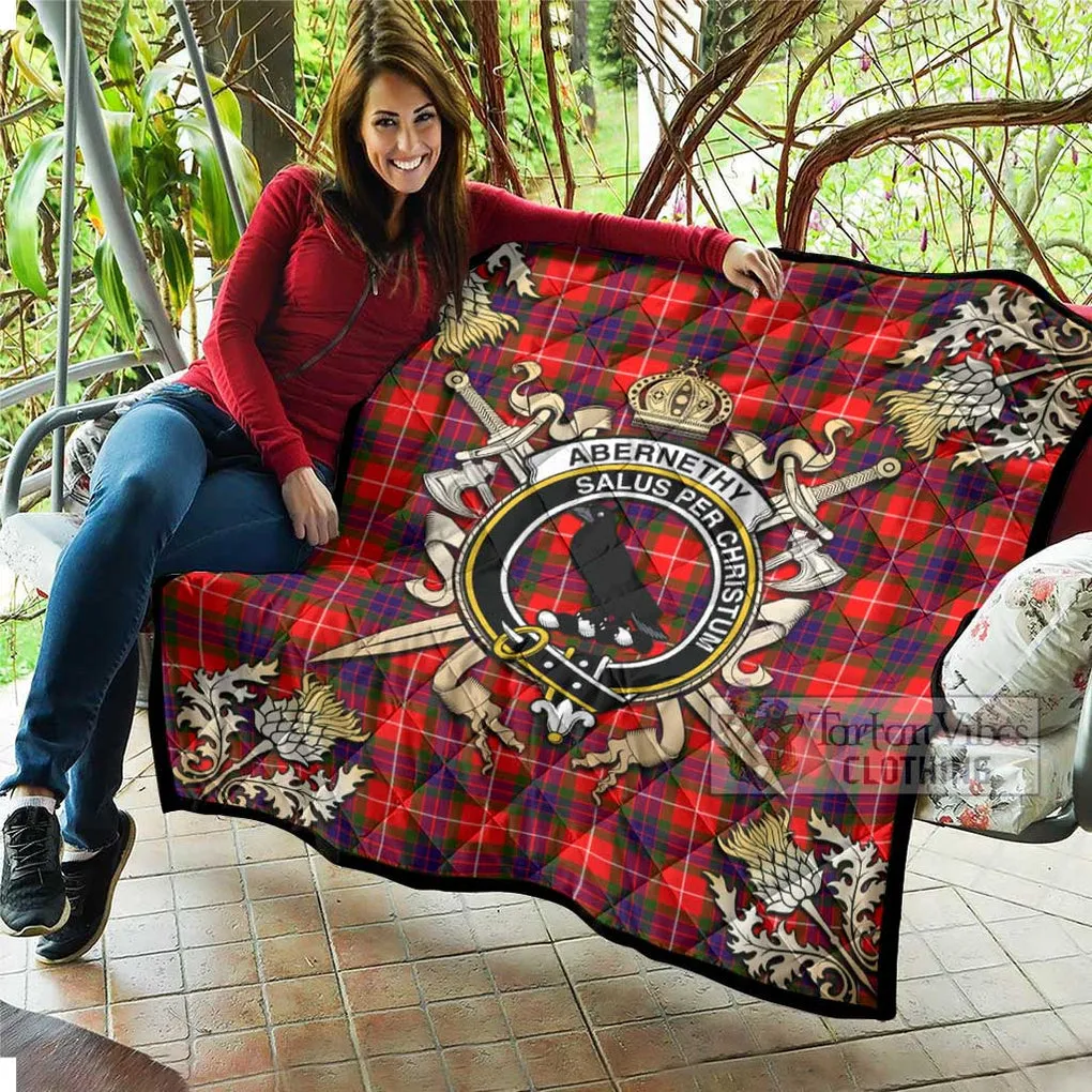 Abernethy Tartan Quilt with Family Crest and Scottish Golden Courage Shield