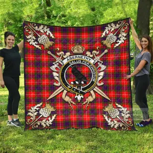 Abernethy Tartan Quilt with Family Crest and Scottish Golden Courage Shield