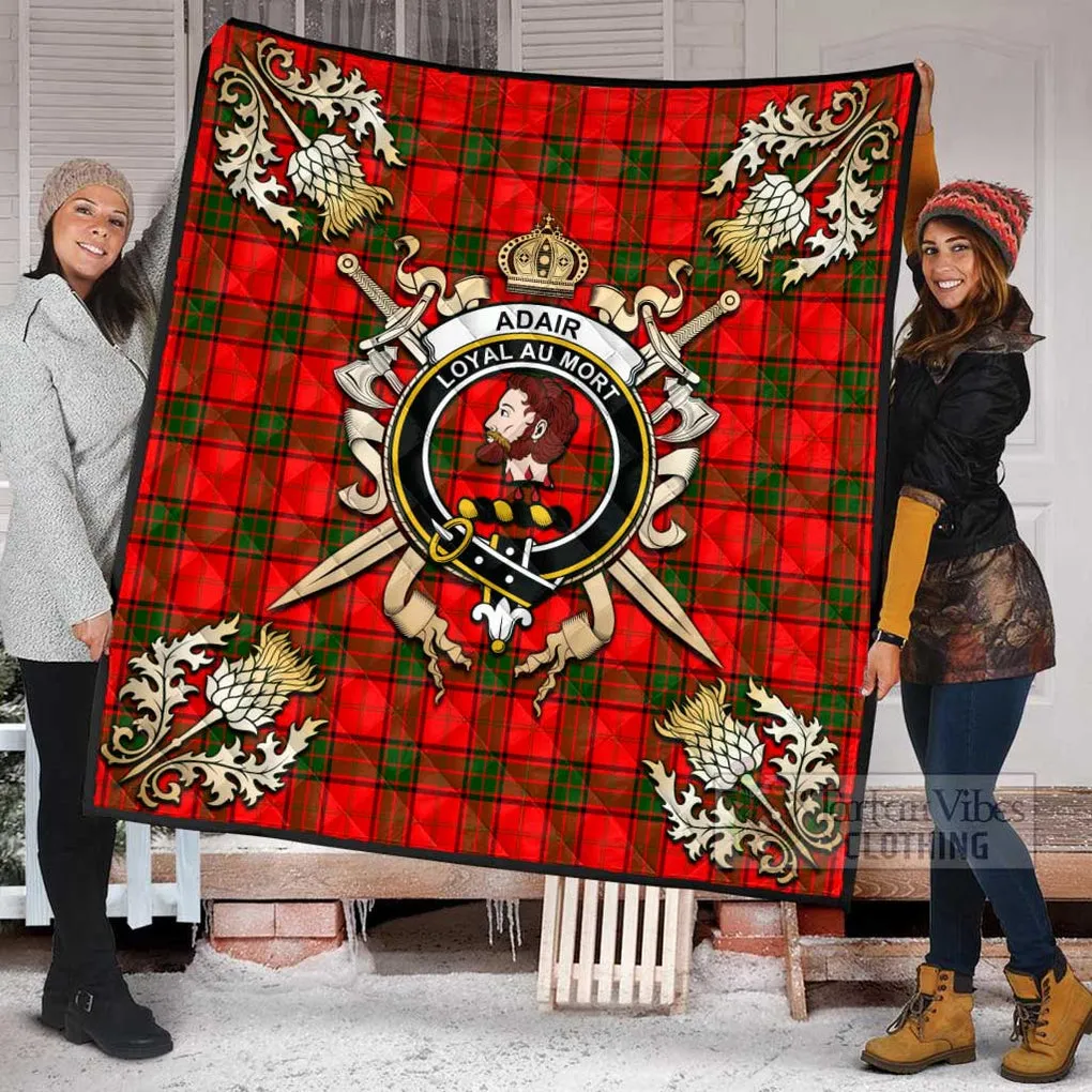 Adair Tartan Quilt with Family Crest and Scottish Golden Courage Shield