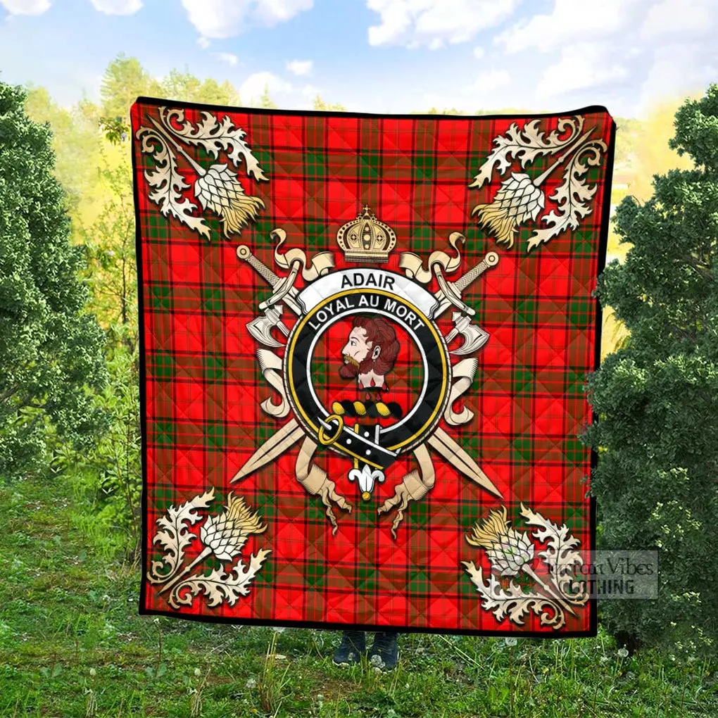 Adair Tartan Quilt with Family Crest and Scottish Golden Courage Shield