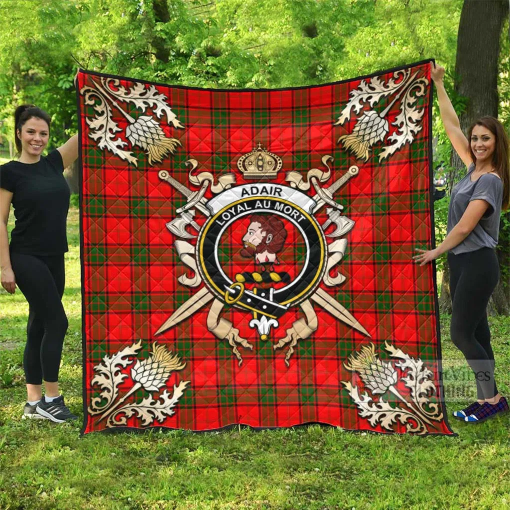 Adair Tartan Quilt with Family Crest and Scottish Golden Courage Shield