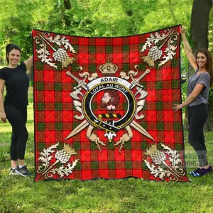 Adair Tartan Quilt with Family Crest and Scottish Golden Courage Shield