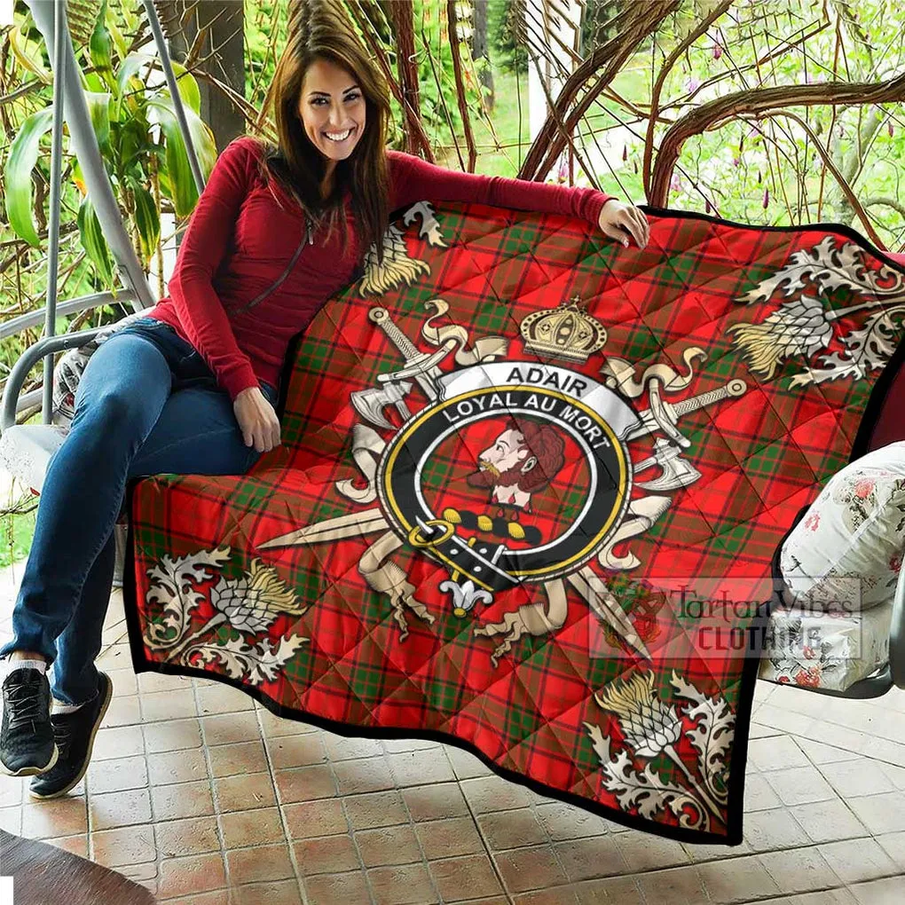 Adair Tartan Quilt with Family Crest and Scottish Golden Courage Shield