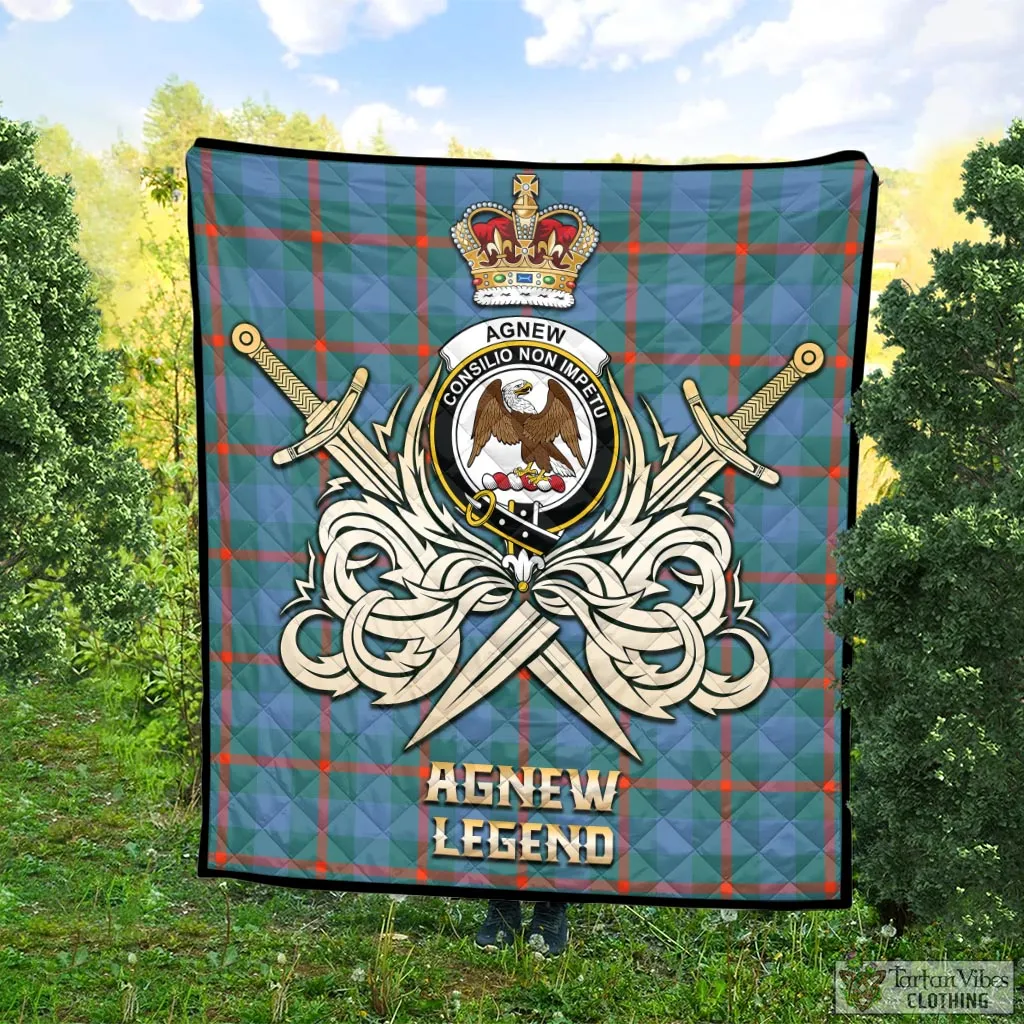 Agnew Ancient Tartan Quilt with Clan Crest and the Golden Sword of Courageous Legacy