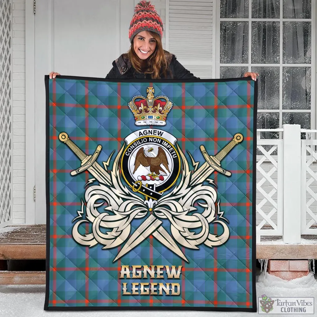 Agnew Ancient Tartan Quilt with Clan Crest and the Golden Sword of Courageous Legacy