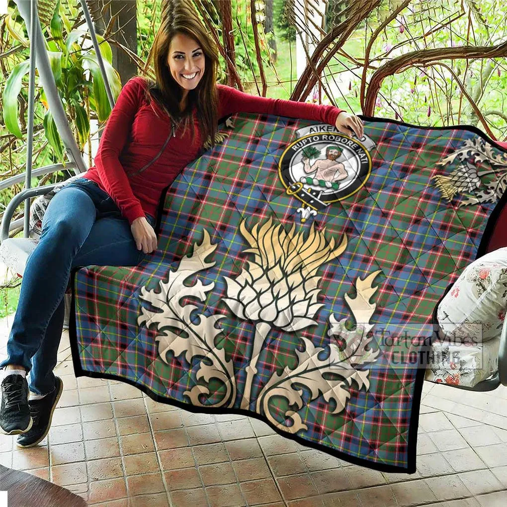 Aikenhead Tartan Quilt with Family Crest and Golden Thistle Style