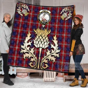 Ainslie Tartan Quilt with Family Crest and Golden Thistle Style