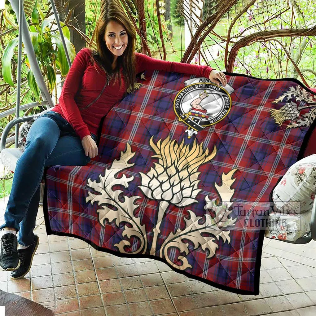 Ainslie Tartan Quilt with Family Crest and Golden Thistle Style