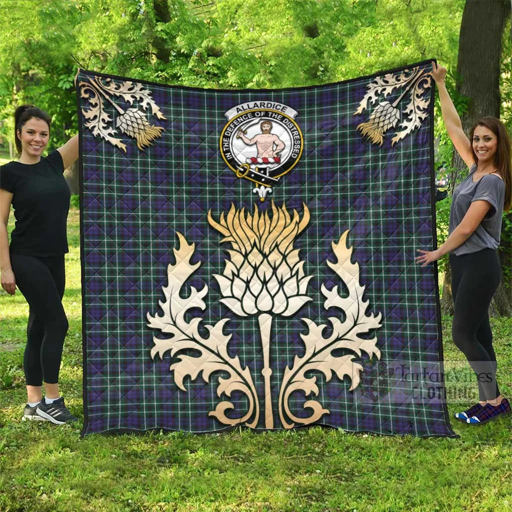 Allardice Tartan Quilt with Family Crest and Golden Thistle Style