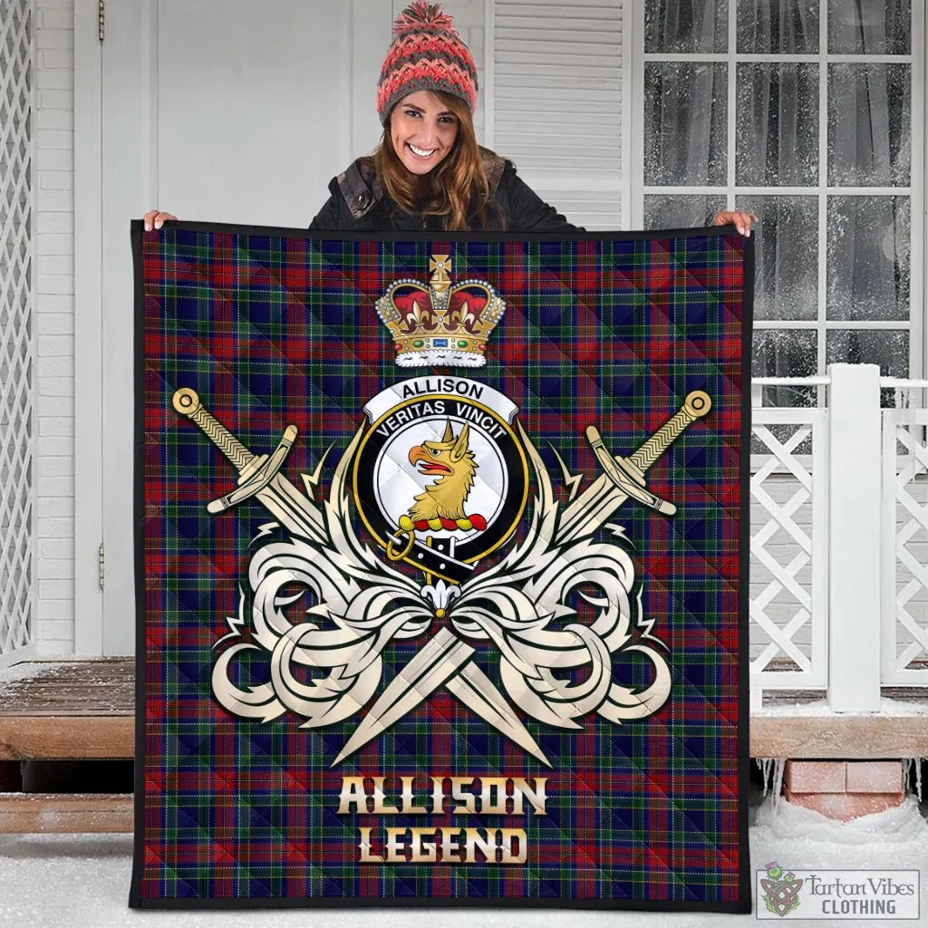 Allison Red Tartan Quilt with Clan Crest and the Golden Sword of Courageous Legacy