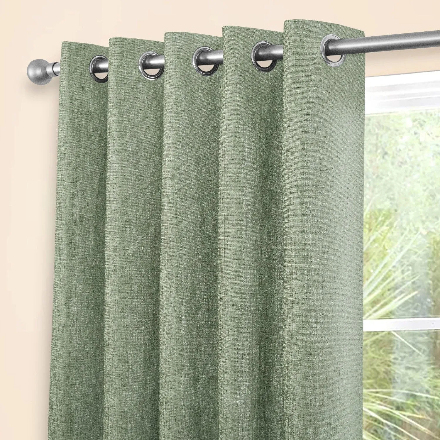 Amberley Sage Chenille Thermal Eyelet Curtains