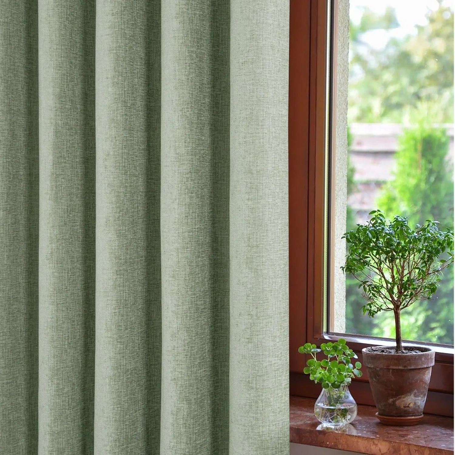 Amberley Sage Chenille Thermal Eyelet Curtains