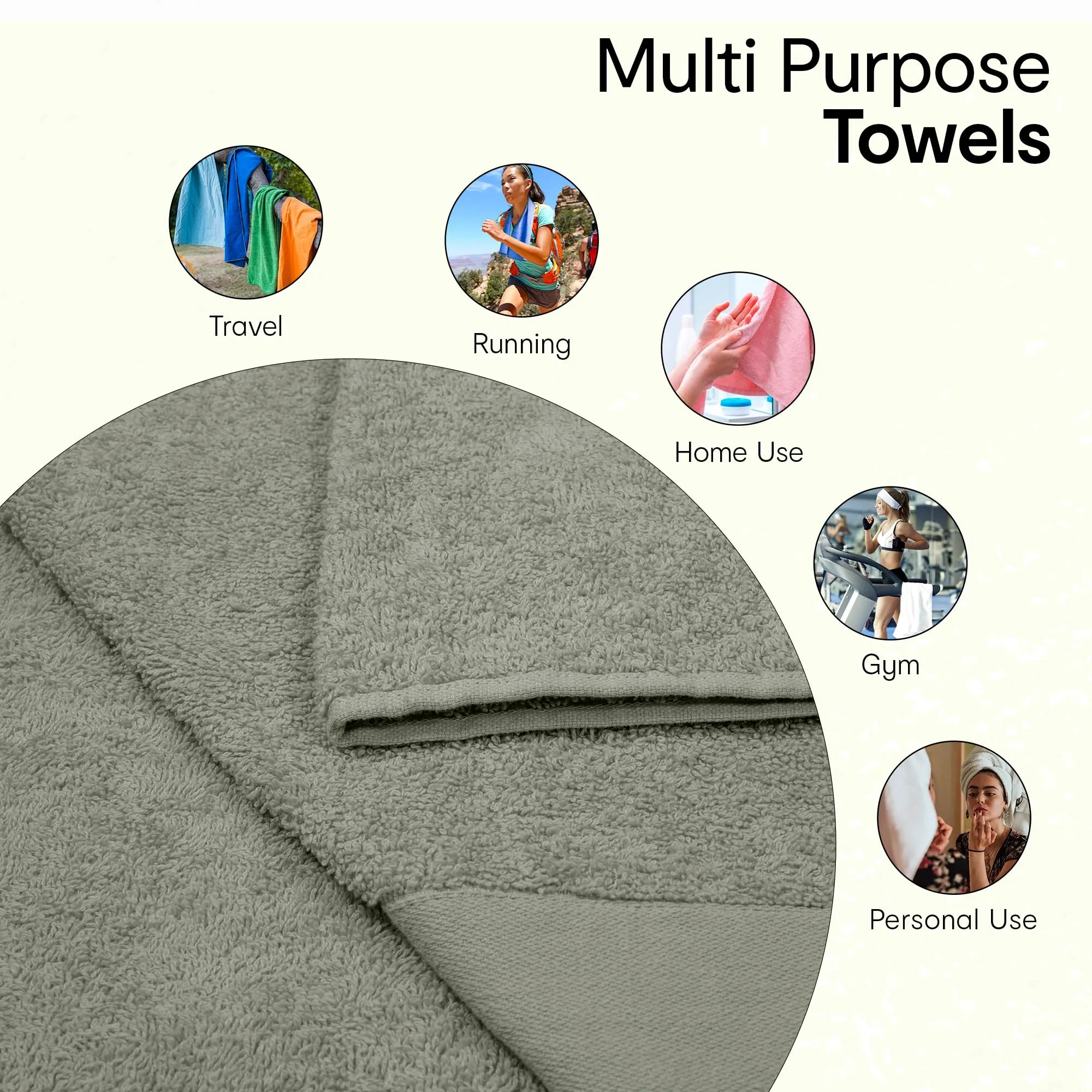 Anko Australia 100% Cotton 550 GSM Malmo Hand Towel | Set of 4 | Super-Soft, Absorbent, Quick-Drying | Moss Green Towel for Men, Women & Kids | 60x40 cm |Travel, Gym, Spa Towel