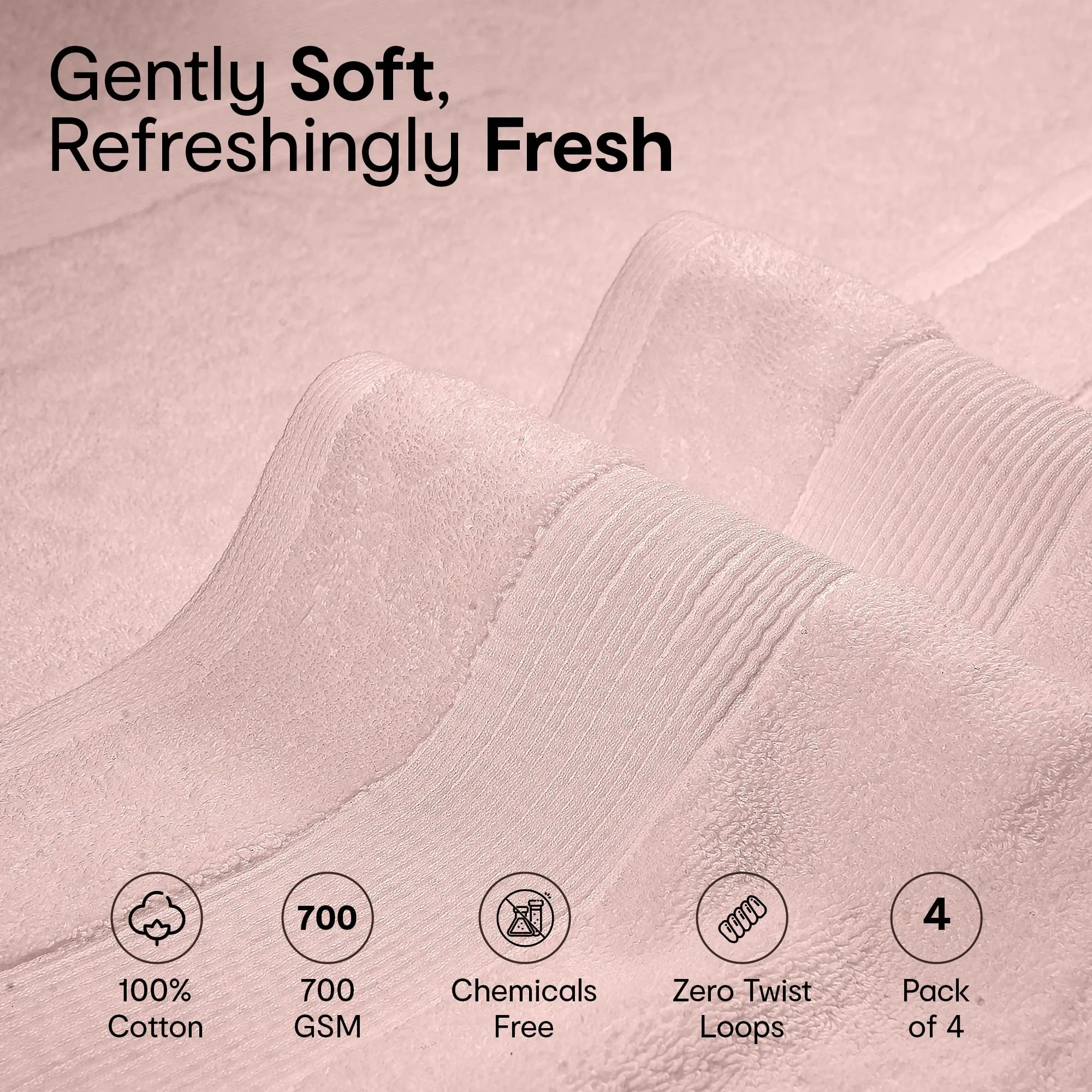 Anko Australia 100% Cotton 700 GSM Plush Hand Towel | Set of 4 | Super-Soft, Absorbent, Quick-Drying | Pink Towel for Men, Women & Kids | 60x40 cm |Travel, Gym, Spa Towel