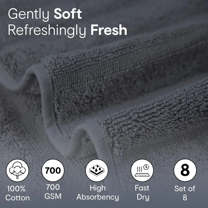 Anko Australia 100% Cotton 700 GSM Ribbed Face Towel | Set of 8 | Super-Soft, Absorbent, Quick-Drying | Dark Grey Towel for Men, Women & Kids | 33x33 cm |Travel, Gym, Spa Towel