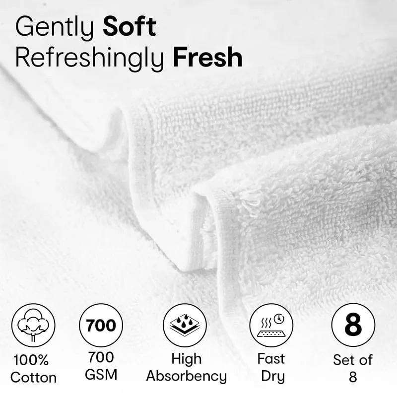 Anko Australia 100% Cotton 700 GSM Ribbed Face Towel | Set of 8 | Super-Soft, Absorbent, Quick-Drying | White Towel for Men, Women & Kids | 33x33 cm |Travel, Gym, Spa Towel