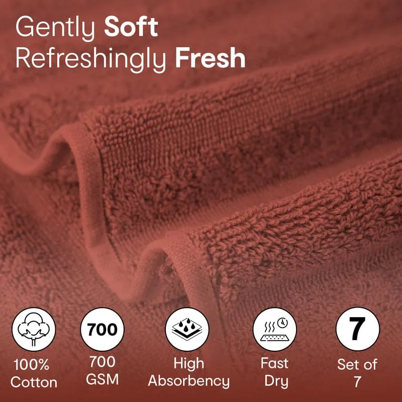 Anko Australia 100% Cotton 700 GSM Ribbed Towel Set | 1 Bath Towel, 2 Hand Towels, 4 Face Towels | Super-Soft, Absorbent, Quick-Drying | Rust Cotton Towels for Bath, Travel & Gym |