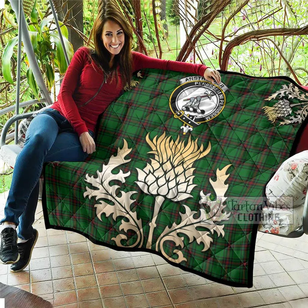 Anstruther Tartan Quilt with Family Crest and Golden Thistle Style