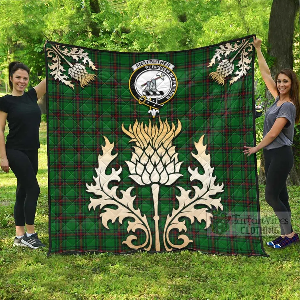 Anstruther Tartan Quilt with Family Crest and Golden Thistle Style