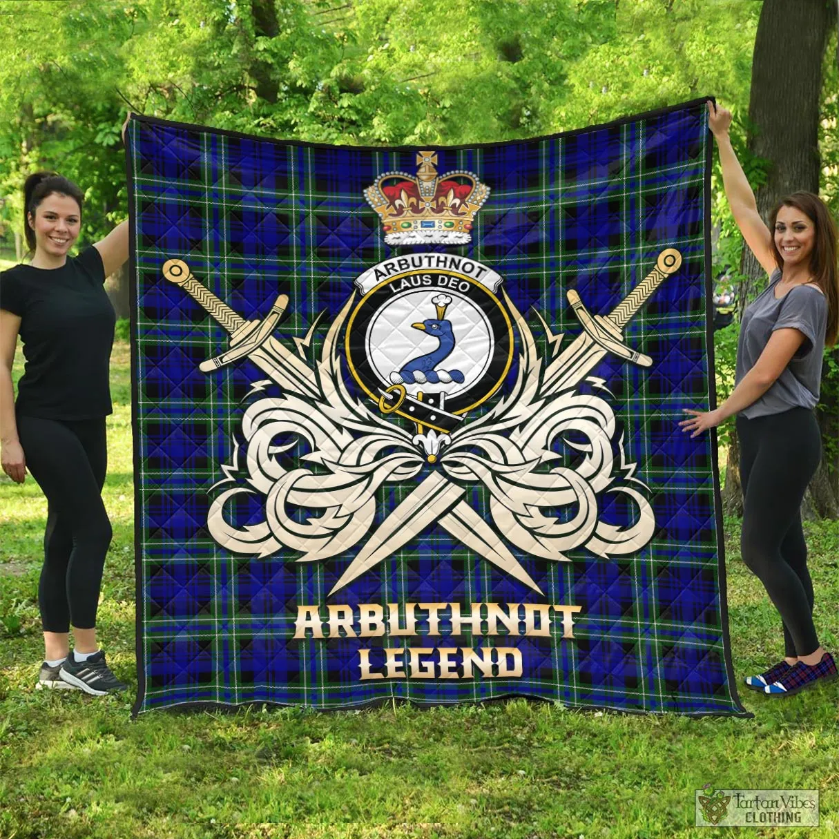 Arbuthnot Modern Tartan Quilt with Clan Crest and the Golden Sword of Courageous Legacy