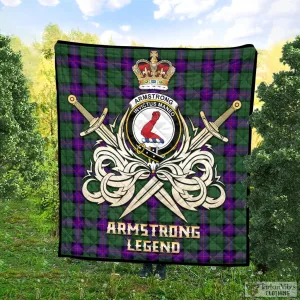 Armstrong Modern Tartan Quilt with Clan Crest and the Golden Sword of Courageous Legacy