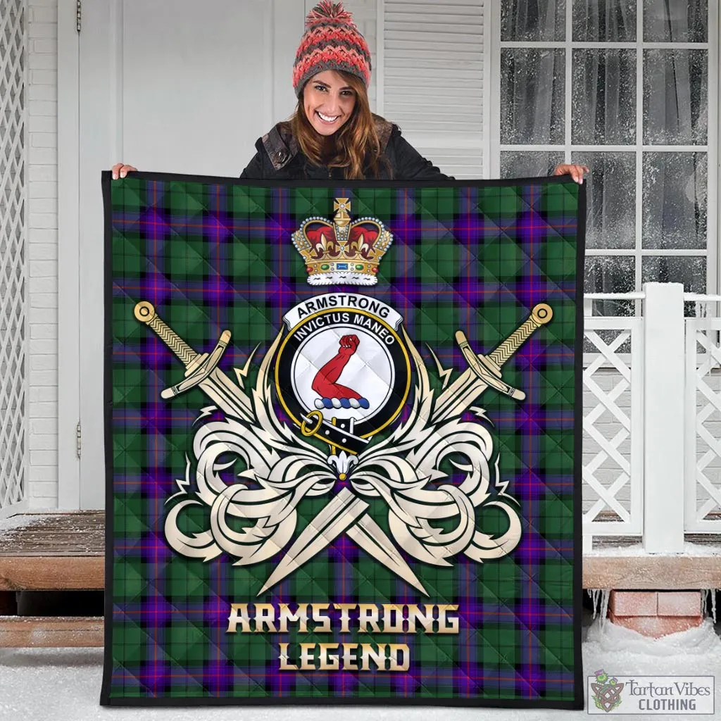 Armstrong Modern Tartan Quilt with Clan Crest and the Golden Sword of Courageous Legacy