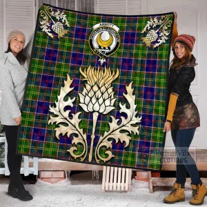 Arnott Tartan Quilt with Family Crest and Golden Thistle Style